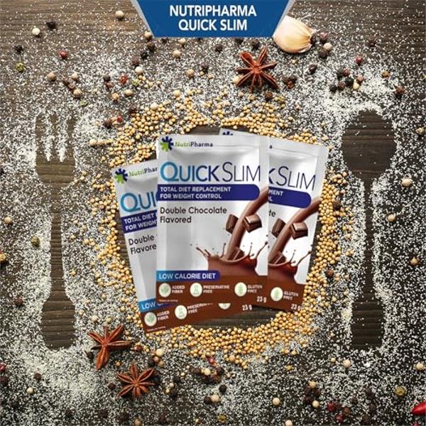 Batido sustitutivo de comida Quick Slim para bajar de peso, 30 raciones, 20 g de proteína, 27 vitaminas y minerales, fibra dietética, bajo en carbohidratos, sin gluten (doble choco