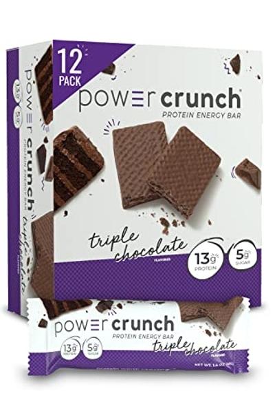 Barras de oblea proteicas Power Crunch, snacks ricos en proteínas con un delicioso sabor, triple chocolate, 1.4 onzas (12 unidades)