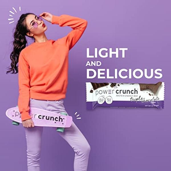 Barras de oblea proteicas Power Crunch, snacks ricos en proteínas con un delicioso sabor, triple chocolate, 1.4 onzas (12 unidades)