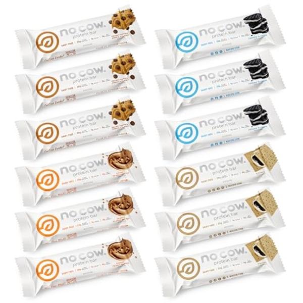 Barritas de proteína No Cow, paquete variado original: snacks saludables, 20 g de proteína vegana, alto contenido en fibra, bajo en azúcar, aptas para dieta cetogénica, sin lácteos