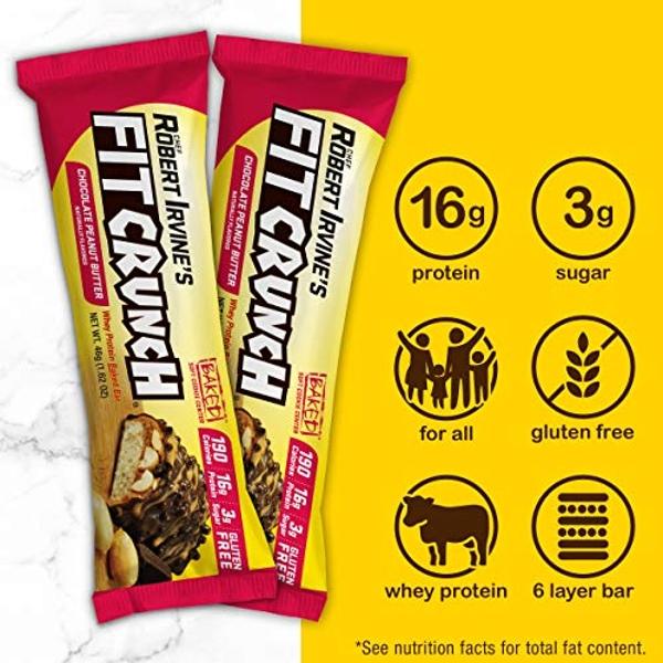 Barras de proteína FITCRUNCH tamaño snack, diseñadas por Robert Irvine, horneadas de 6 capas, 3 g de azúcar y núcleo de bizcocho suave (18 barras de mantequilla de cacahuete tamaño
