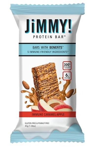 ¡JiMMY! Barra de proteína para el sistema inmunitario, manzana acaramelada - 15 unidades - Rica en vitamina C, baja en carbohidratos, sin gluten, con poder antioxidante, una barra 