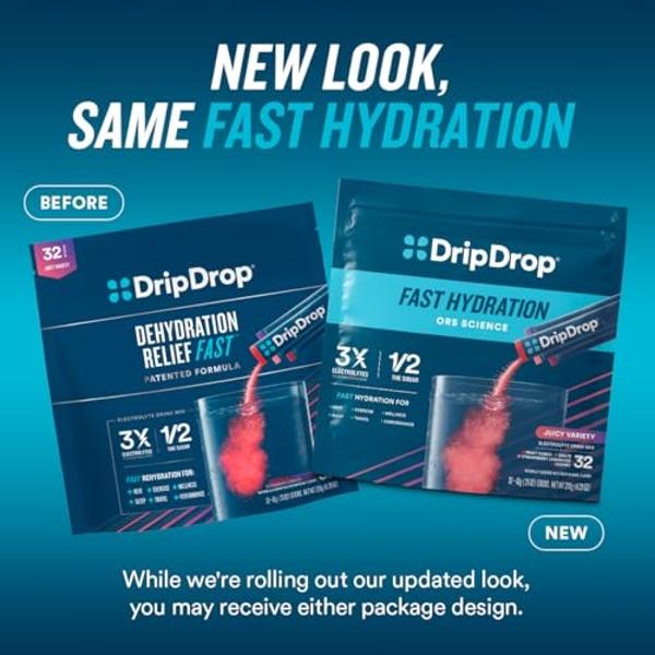 Sobres de hidratación DripDrop - Naranja - Bebida en polvo con electrolitos (porción individual) - Sin OMG, sin gluten, vegana - 32 sobres