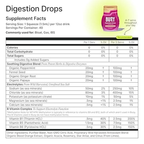 Gotas de electrolitos Buoy (paquete variado): Digestión, cerebro, energía e inmunidad | 160 porciones | Sin azúcar ni edulcorantes | Recomendado por dietistas | Minerales traza | S