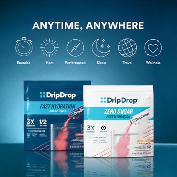 Sobres de hidratación DripDrop - Naranja - Bebida en polvo con electrolitos (porción individual) - Sin OMG, sin gluten, vegana - 32 sobres