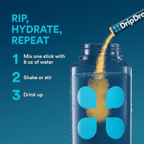 Sobres de hidratación DripDrop - Naranja - Bebida en polvo con electrolitos (porción individual) - Sin OMG, sin gluten, vegana - 32 sobres