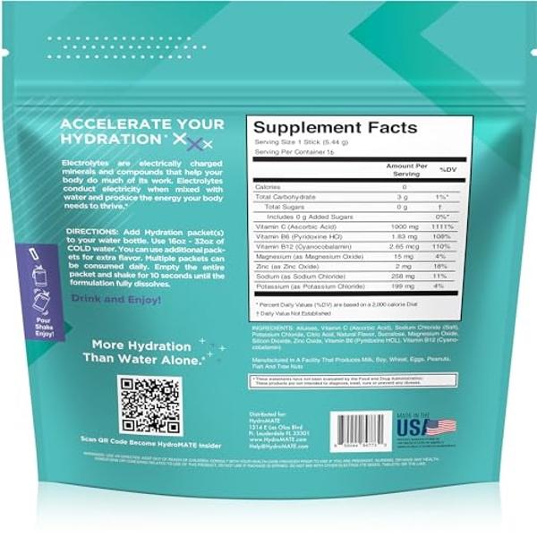PRIME HYDRATION+ Sticks Limonada | Sobres individuales de hidratación | Polvo de electrolitos para llevar | 250 mg de BCAA, vitaminas del complejo B, antioxidantes | Bajo en azúcar