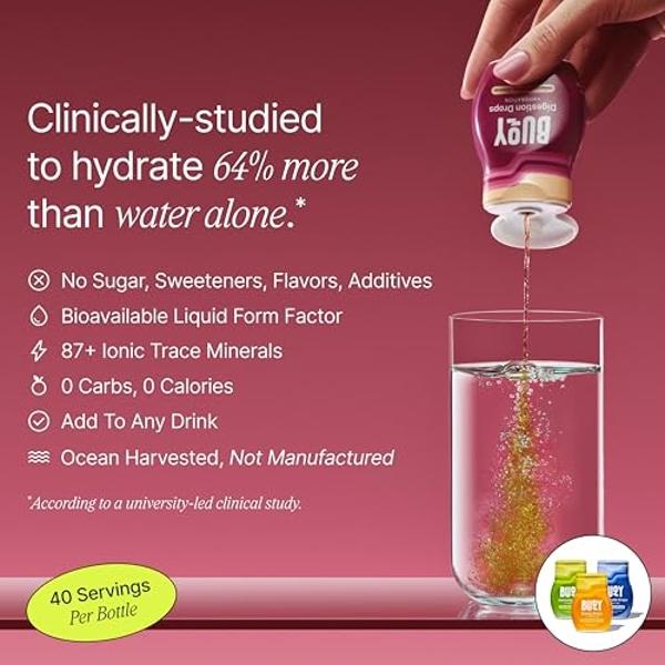 Gotas de electrolitos Buoy (paquete variado): Digestión, cerebro, energía e inmunidad | 160 porciones | Sin azúcar ni edulcorantes | Recomendado por dietistas | Minerales traza | S