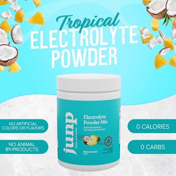 Polvo de electrolitos JUNP sin azúcar ni carbohidratos: mezcla de bebida electrolítica cetogénica de piña colada, coco y piña. Polvo de hidratación con potasio y sal. Electrolitos 