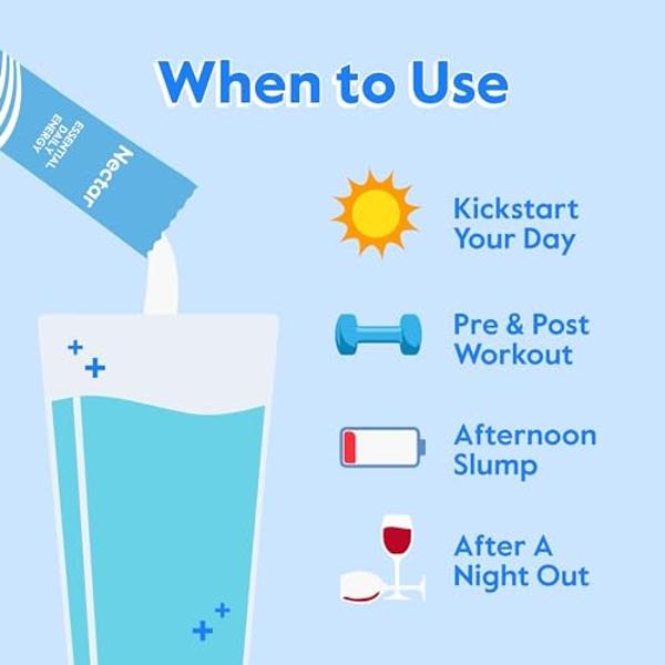 Nectar Energy Booster - Cafeína orgánica, vitamina B12 y electrolitos - Sin azúcar y cero calorías - Alternativa saludable al café, bebida energética y refresco - Suplemento de hid