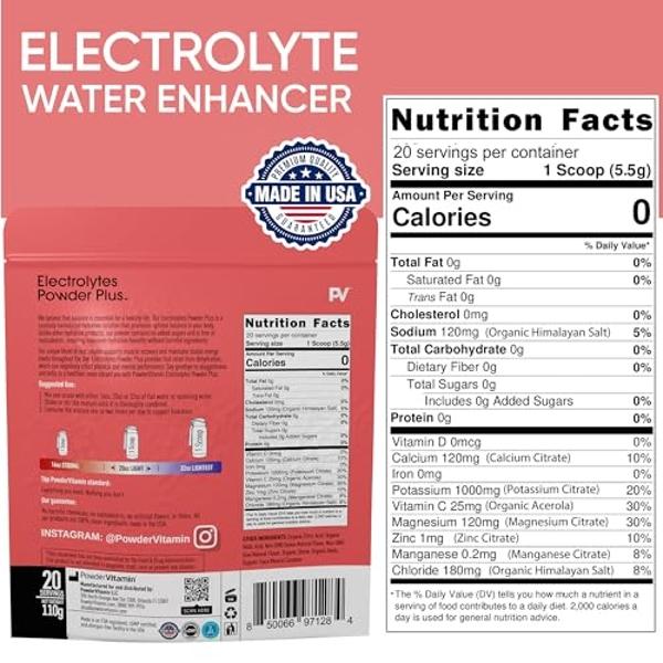 Polvo de electrolitos con vitaminas y polvo Plus (20 porciones). Guayaba, kiwi y electrolitos. Cetogénico, cero calorías, 0 azúcares, sin maltodextrina, 1000 mg de potasio, 120 mg 