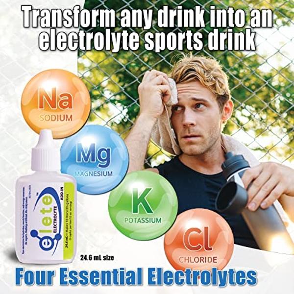 elete – Complemento de electrolitos – 1 botella de bolsillo – Concentrado de 4 electrolitos esenciales – Totalmente natural – Transforma cualquier bebida en una bebida deportiva – 