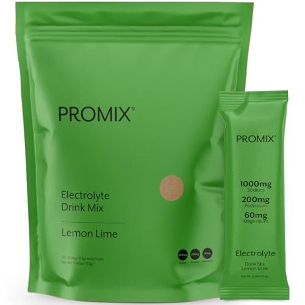 Sobres de electrolitos en polvo ProMix Nutrition - Sin azúcar, cero calorías, sin stevia, aptos para ayuno, sal rosa del Himalaya natural - Limón y lima - 30 porciones (paquete de 