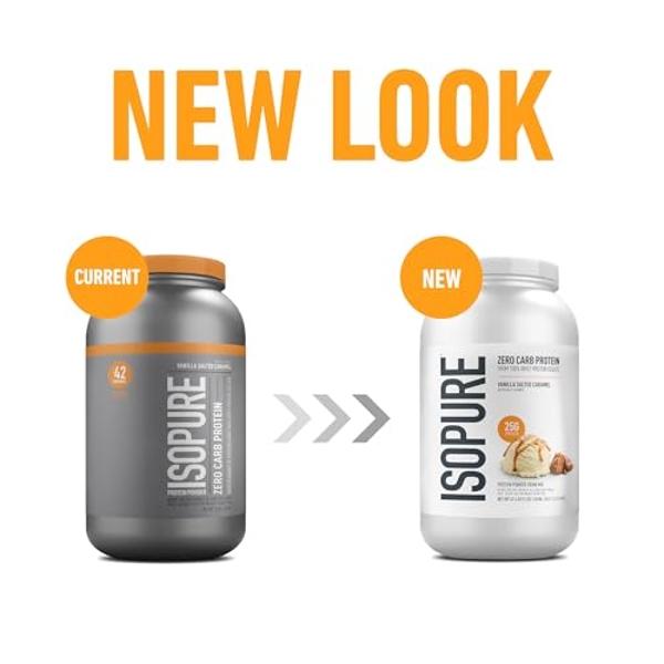 Isopure Zero Carb, proteína de suero 100 % pura, sin lactosa ni gluten, con vitaminas, sabor vainilla y caramelo salado, 25 g de proteína por porción, 1.4 kg, 42 porciones (el empa