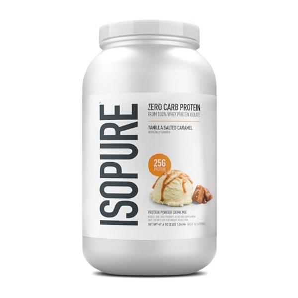 Isopure Zero Carb, proteína de suero 100 % pura, sin lactosa ni gluten, con vitaminas, sabor vainilla y caramelo salado, 25 g de proteína por porción, 1.4 kg, 42 porciones (el empa