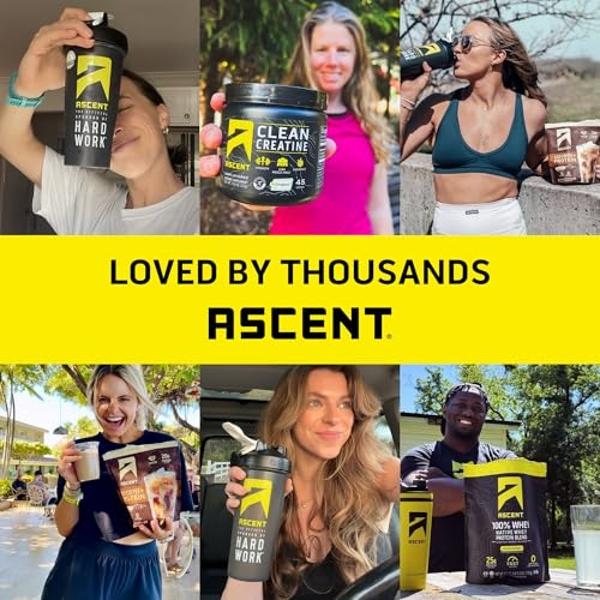 Proteína de suero de leche en polvo Ascent 100 % - Aislado de proteína de suero de leche para después del entrenamiento, sin sabores ni edulcorantes artificiales, sin gluten, 5,5 g