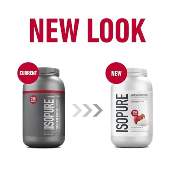 Isopure Zero Carb, proteína de suero 100 % pura, sin lactosa ni gluten, con vitaminas y sabor a fresas y crema. 25 g de proteína por porción, 1.4 kg (3 lb), 44 porciones (el empaqu