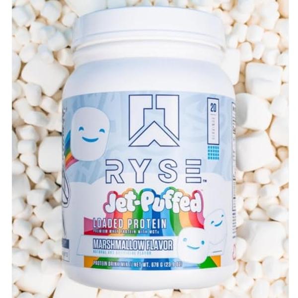 Proteína en polvo RYSE - Malvavisco Jet-Puffed - 25 g de aislado y concentrado de proteína de suero con fibra prebiótica y MCT - Bajo en carbohidratos y azúcar, digestivo - 20 porc