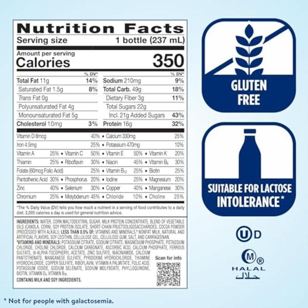 Ensure Plus Batido Nutritivo de Chocolate con Leche con Fibra | Batido Sustitutivo de Comida | Listo para Tomar | 16 g de Proteína y 27 Vitaminas y Minerales | 237 ml - Paquete de 