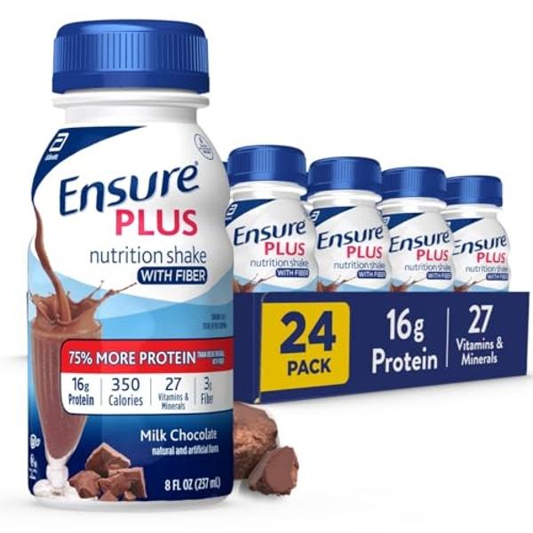 Ensure Plus Batido Nutritivo de Chocolate con Leche con Fibra | Batido Sustitutivo de Comida | Listo para Tomar | 16 g de Proteína y 27 Vitaminas y Minerales | 237 ml - Paquete de 