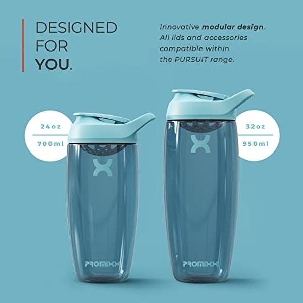 Botella mezcladora de proteínas Promixx PURSUIT: Botellas mezcladoras deportivas premium para mezclas de proteínas y batidos de suplementos. Vaso mezclador de proteínas fácil de li