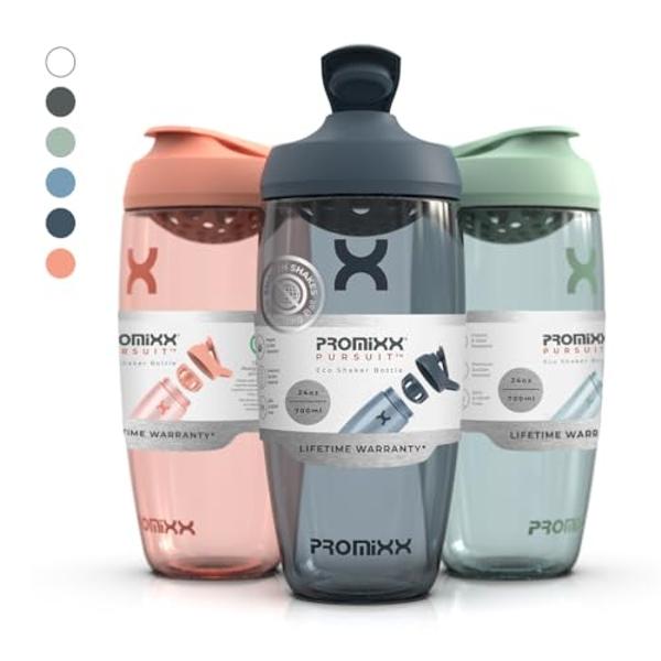 Botella mezcladora de proteínas Promixx PURSUIT: Botellas mezcladoras deportivas premium para mezclas de proteínas y batidos de suplementos. Vaso mezclador de proteínas fácil de li