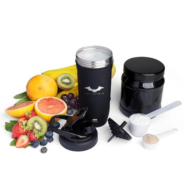 Botella mezcladora Smartshake Justice League Reforce Batman de 900 ml, botella de agua de acero inoxidable de DC Comics, regalo de Batman para hombre