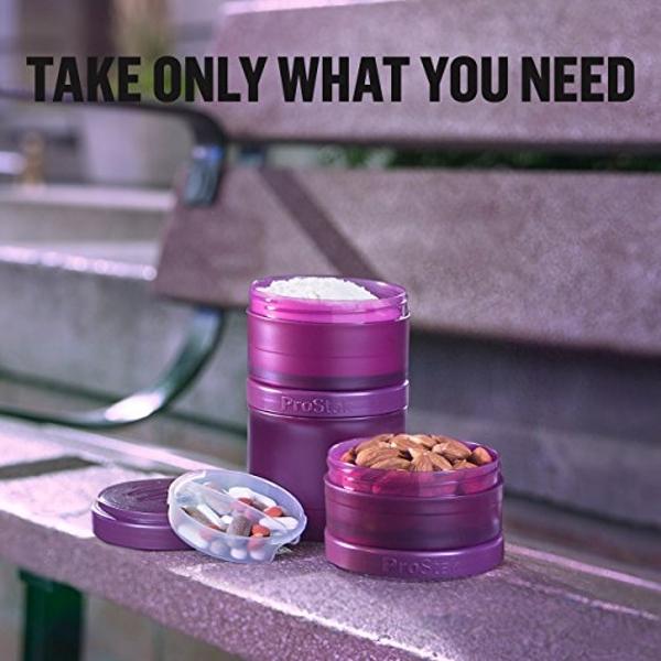 Botella mezcladora BlenderBottle con organizador de pastillas y almacenamiento para el sistema ProStak de proteína en polvo, 22 onzas, gris guijarro