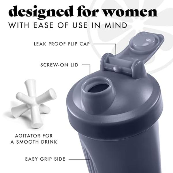 Botella mezcladora BlenderBottle con organizador de pastillas y almacenamiento para el sistema ProStak de proteína en polvo, 22 onzas, gris guijarro