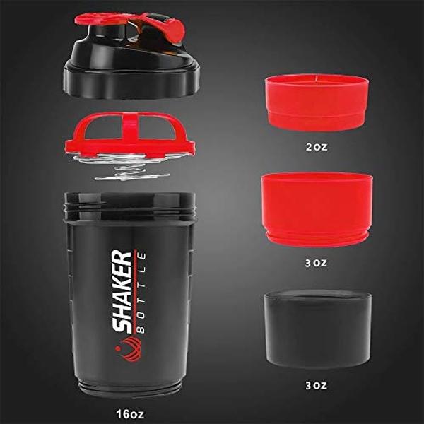 Botella mezcladora de proteínas VIGIND, vaso mezclador de 16 oz para proteína en polvo con almacenamiento, botella de agua deportiva, vasos giratorios de 3 capas antideslizantes de