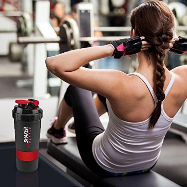 Botella mezcladora de proteínas VIGIND, vaso mezclador de 16 oz para proteína en polvo con almacenamiento, botella de agua deportiva, vasos giratorios de 3 capas antideslizantes de
