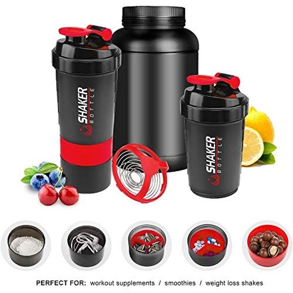 Botella mezcladora de proteínas VIGIND, vaso mezclador de 16 oz para proteína en polvo con almacenamiento, botella de agua deportiva, vasos giratorios de 3 capas antideslizantes de