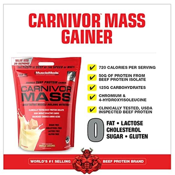 MuscleMeds Carnivor Mass Anabolic Beef Protein Gainer, sabor vainilla y caramelo, 4.5 kg