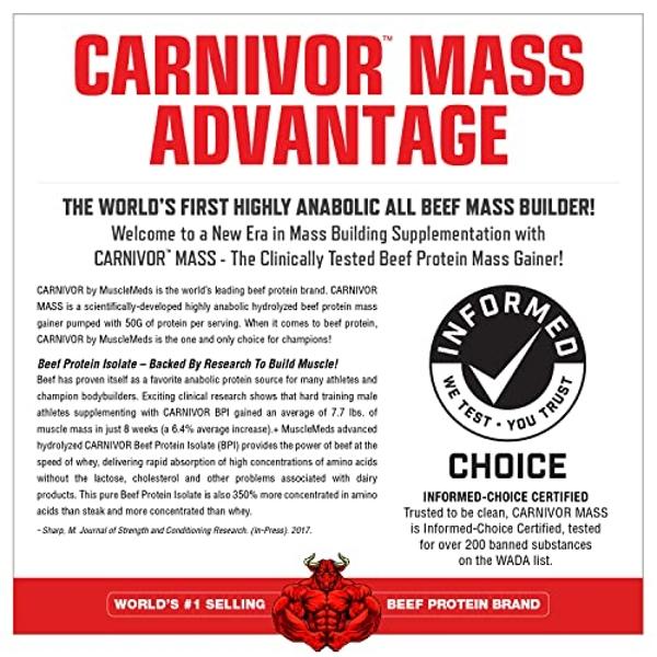 MuscleMeds Carnivor Mass Anabolic Beef Protein Gainer, sabor vainilla y caramelo, 4.5 kg