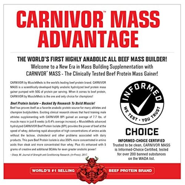 MuscleMeds Carnivor Mass Anabolic Beef Protein Gainer, sabor vainilla y caramelo, 4.5 kg