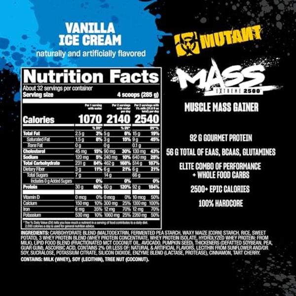 Mutant Mass Extreme Gainer – Proteína de suero en polvo – Aumenta el volumen y la fuerza muscular – Calorías limpias de alta densidad (Galletas con crema, 2.7 kg)
