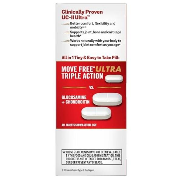 Suplemento para el bienestar articular Move Free Ultra de triple acción (colágeno tipo II, boro y ácido hialurónico). Favorece la comodidad de las articulaciones, el cartílago y lo