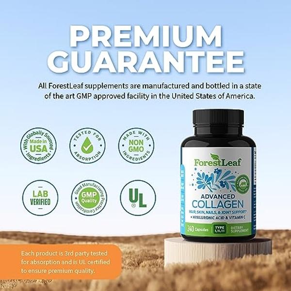 Pastillas multicolágeno ForestLeaf - Colágeno para hombres y mujeres - Suplementos de colágeno hidrolizado con vitamina C y ácido hialurónico - Cápsulas de colágeno para cabello, p