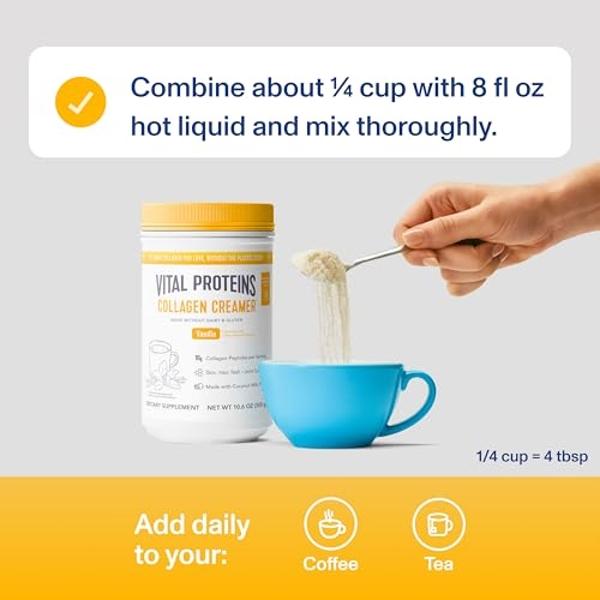 Péptidos de colágeno en polvo Vital Proteins - Crema de café con proteína de vainilla para el cuidado del cabello, la piel y las uñas