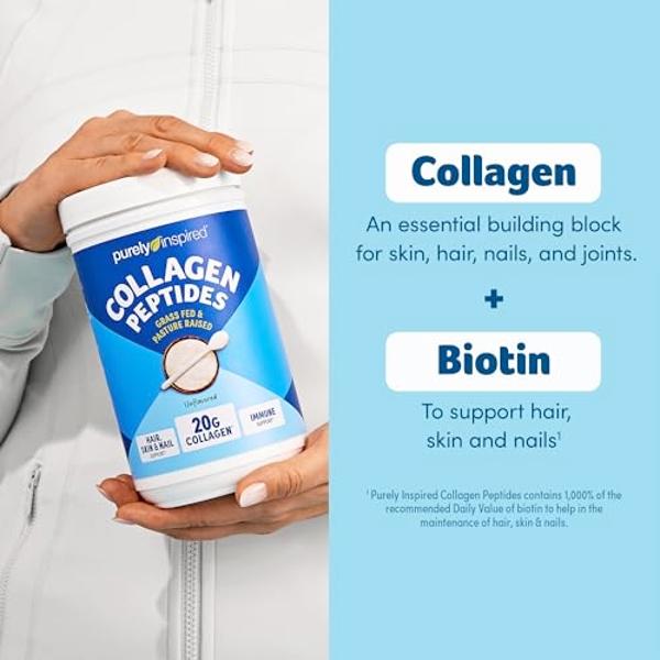Colágeno en polvo Purely Inspired, sin sabor (20 porciones) - 20 g de péptidos de colágeno en polvo para mujeres y hombres - Alimentado con pasto y criado en pasturas - Bebida de c