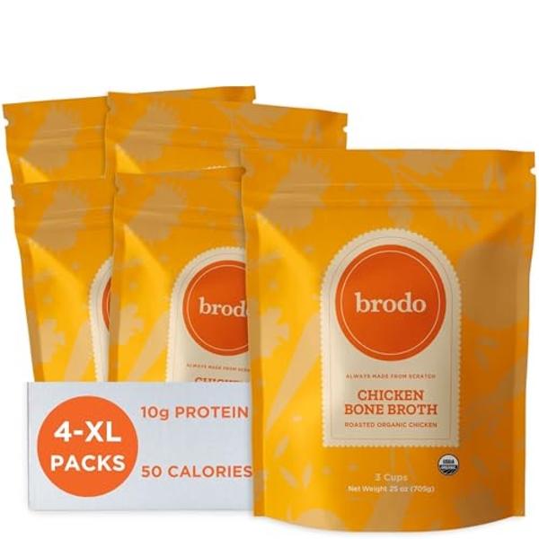 Caldo de Hueso de Pollo Orgánico Brodo, Caldo de Hueso Rico en Proteínas con Colágeno, Caldo de Pollo Nutritivo Bajo en Sodio para Tomar y Cocinar, Cocinado a Fuego Lento para un S
