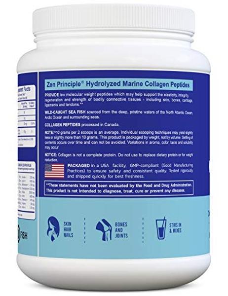 Péptidos de colágeno marino en polvo Zen Principle, 700 g. Pescado silvestre, sin OMG. Favorece la salud de la piel, el cabello, las articulaciones y los huesos. Proteína hidroliza