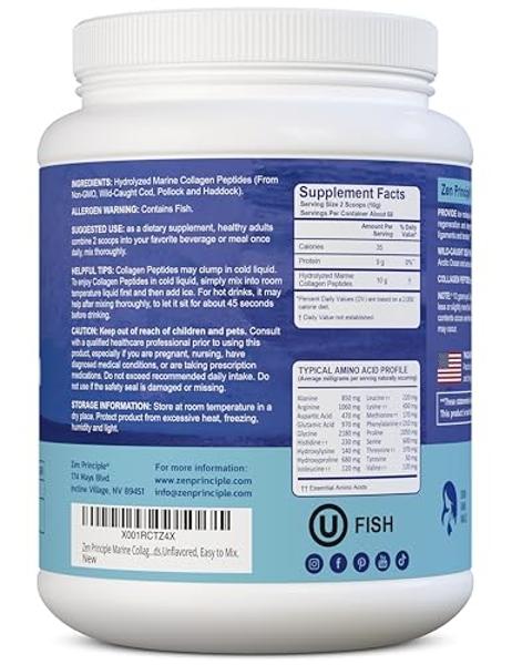 Péptidos de colágeno marino en polvo Zen Principle, 700 g. Pescado silvestre, sin OMG. Favorece la salud de la piel, el cabello, las articulaciones y los huesos. Proteína hidroliza