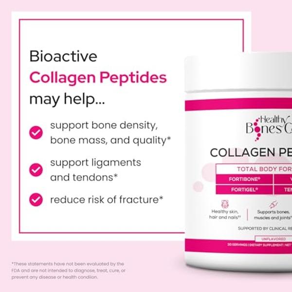 Péptidos de colágeno FORTIBONE Premium para la salud ósea con Fortigel, Verisol y Tendoforte, clínicamente respaldados para huesos, articulaciones, piel, cabello y uñas, colágeno h