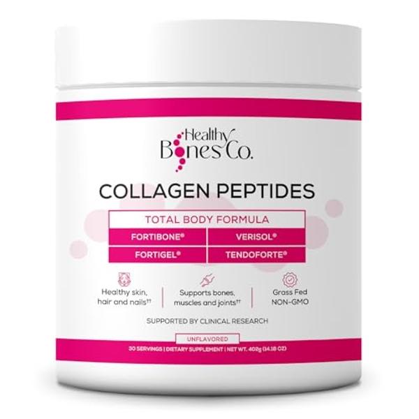 Péptidos de colágeno FORTIBONE Premium para la salud ósea con Fortigel, Verisol y Tendoforte, clínicamente respaldados para huesos, articulaciones, piel, cabello y uñas, colágeno h