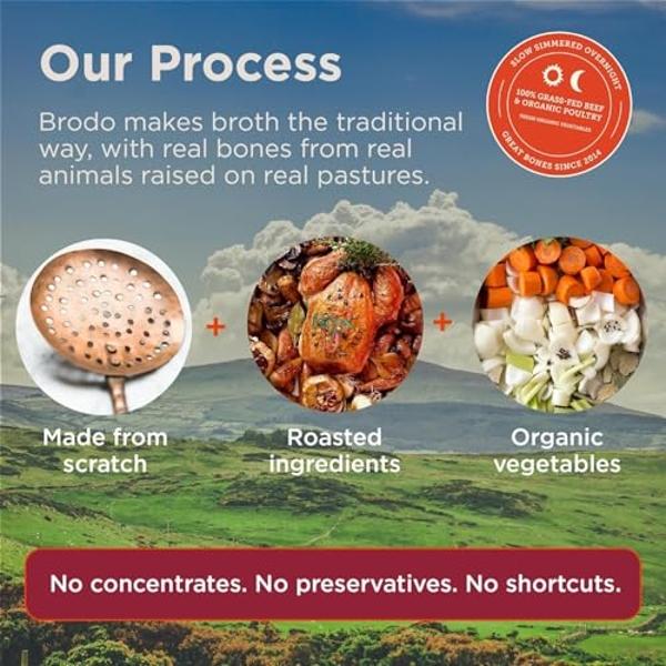 Caldo de Hueso de Pollo Orgánico Brodo, Caldo de Hueso Rico en Proteínas con Colágeno, Caldo de Pollo Nutritivo Bajo en Sodio para Tomar y Cocinar, Cocinado a Fuego Lento para un S