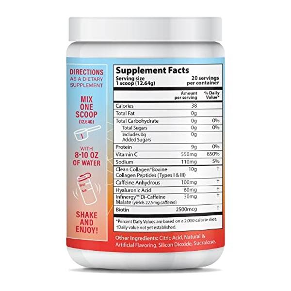 SOBRE TU COLÁGENO Colágeno en polvo Peptide Energy para cabello, uñas y piel, tipo I y III. Cafeína para energía, vitamina C, biotina, ácido hialurónico, cero azúcar. 8.92 oz (Marg