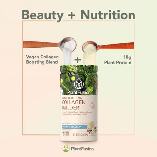 Colágeno vegano en polvo PlantFusion: proteína de colágeno vegetal en polvo para músculos, articulaciones, cabello, piel y uñas. Cetogénico, sin gluten, sin soja, sin lácteos, sin 