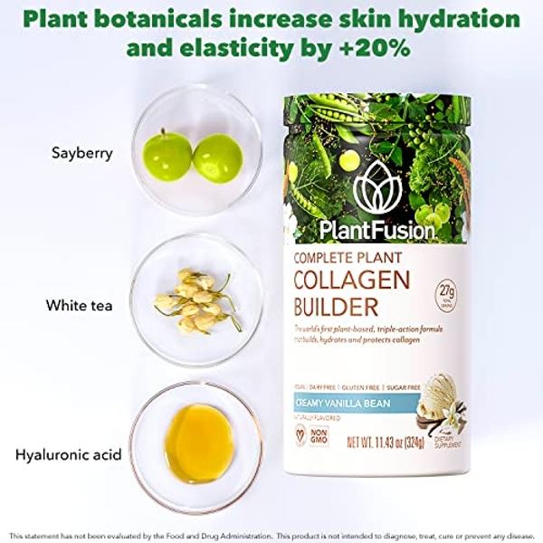 Colágeno vegano en polvo PlantFusion: proteína de colágeno vegetal en polvo para músculos, articulaciones, cabello, piel y uñas. Cetogénico, sin gluten, sin soja, sin lácteos, sin 