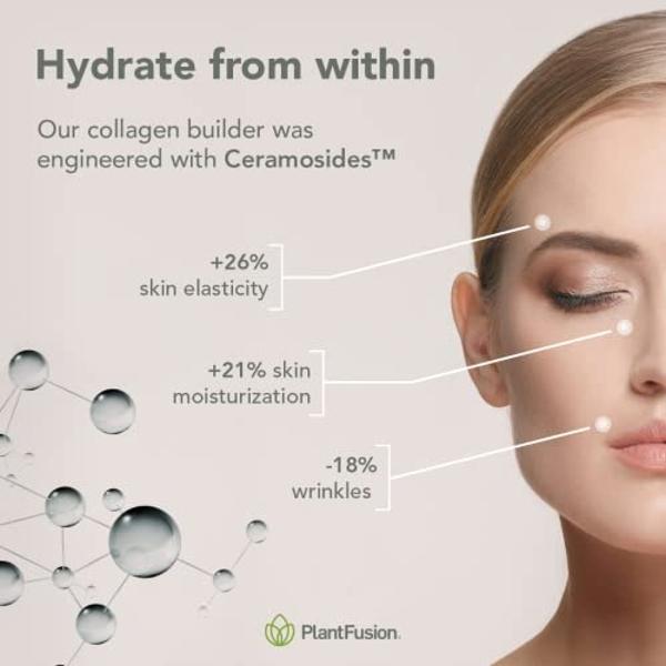 Colágeno vegano en polvo PlantFusion: proteína de colágeno vegetal en polvo para músculos, articulaciones, cabello, piel y uñas. Cetogénico, sin gluten, sin soja, sin lácteos, sin 